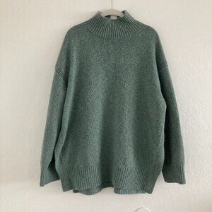 H&M Essential Wool Blend Oversized Turtleneck Sweater Mint Green Dolman Sleeve M